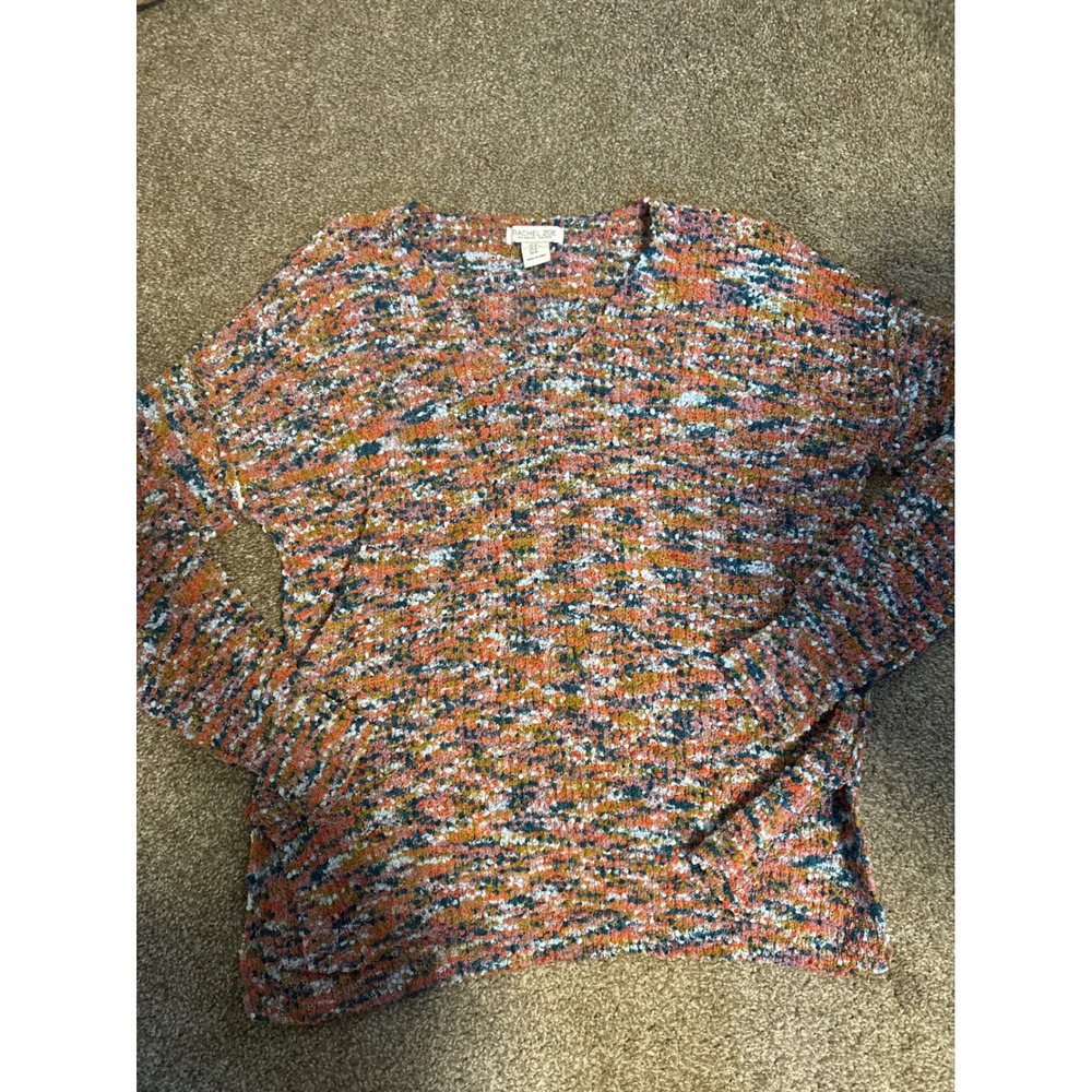 Rachel Zoe Sweater Womens Medium Multi Color Excellent Popcorn Knit V-Neck Boho
